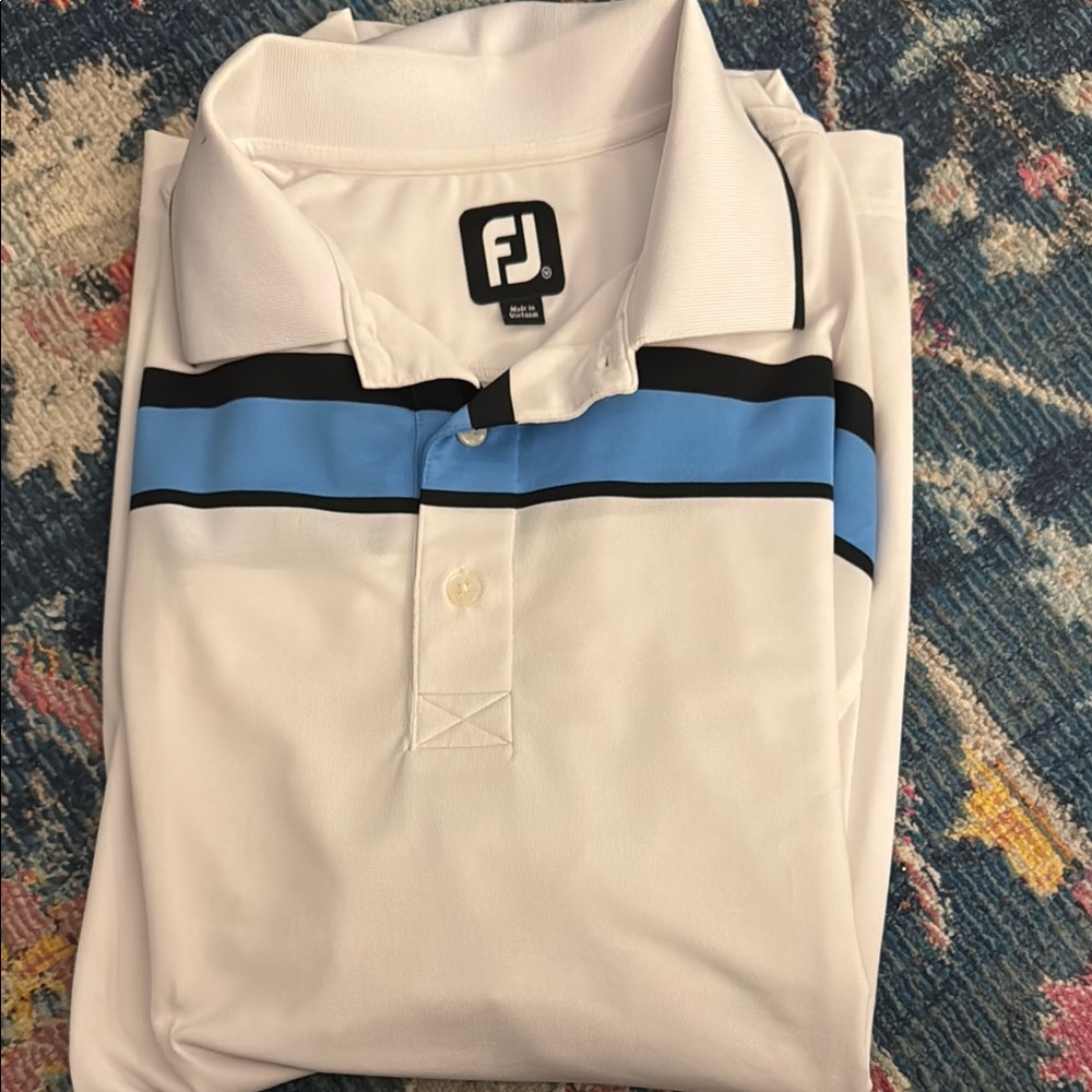 Men's Footjoy White and Blue Polo Shirt